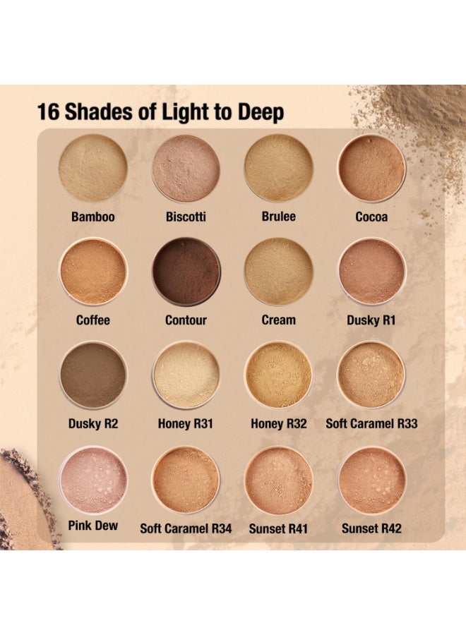 دازلير بودرة دازلر المضغوطة السائبة، لتثبيت المكياج، لمسة نهائية شفافة خفيفة كالريشة، تحكم في الزيوت، واقي شمسي إضافي لجميع أنواع البشرة، 30 غرام - بني داكن R1 - Image 3